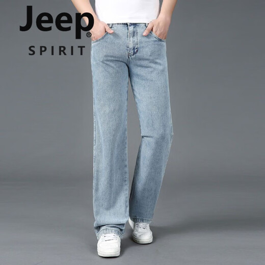 JEEP SPIRIT春秋大码宽裤脚口男士直筒牛仔裤阔腿裤大脚粗腿潮流春季新款男裤 688牛仔灰 32 腰围2尺5