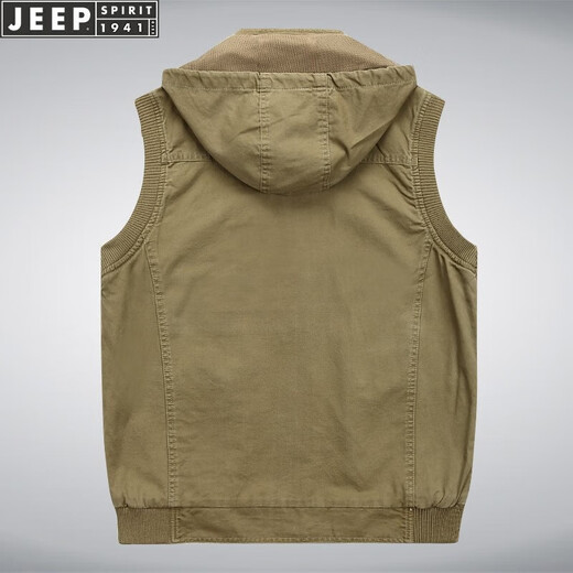 JEEP velvet thickened warm hooded multi-pocket vest middle-aged and elderly winter men's waistcoat pure cotton vest loose vest No. 1 Army Green Army Green Plus Velvet Plus Velvet 4XL 190Jin Jin is equal to about 0.5 kg