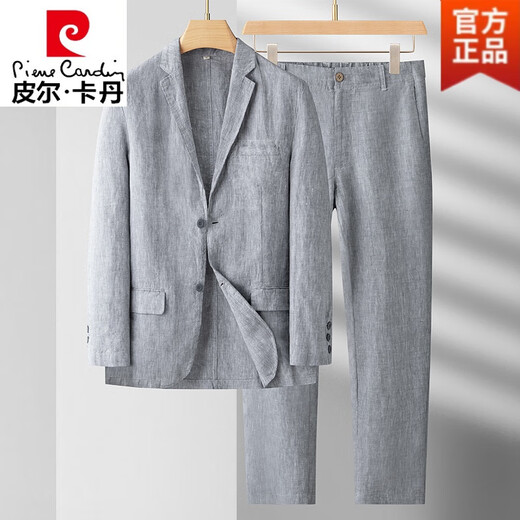 Pierre Cardin Summer Suit Men's Linen Suit Jacket Men's Casual Pants Spring and Autumn Thin Clothes Summer Cotton and Linen Material Light Gray (Top + Pants) M Recommended 130-150Jin Jin equals 0.5 kg