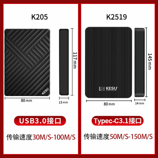 科硕（KESU）移动硬盘USB3.0高速存储手机笔记本电脑连接外接机械硬盘大U盘 1TB+硬盘包 K205-魅力黑