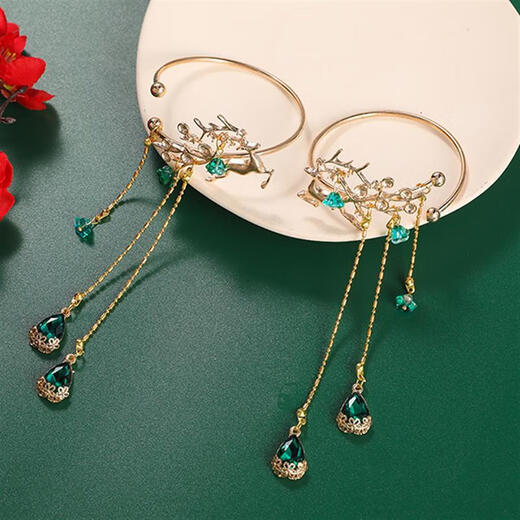 Le Meow Meet the Divine Deer Set Yaoyao Princess Hanfu Accessories Hairpin Deer Antler Clip Bracelet Ancient Style Hair Accessories Collar Headdress Yao Green Clip Pair