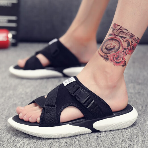 Bai Te Shi Slippers Men's 2020 Summer New Men's Casual Sandals Men's Flip-flops Beach Fashion Trend Outdoor Internet Celebrities Same Style Personalized Sandals 1638 Black 41