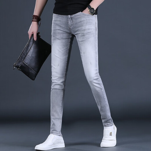 
KuRenTou high-end jeans for men's trendy versatile slim-fitting long pants for 2025 spring and summer new men's pants 1048 black regular 28