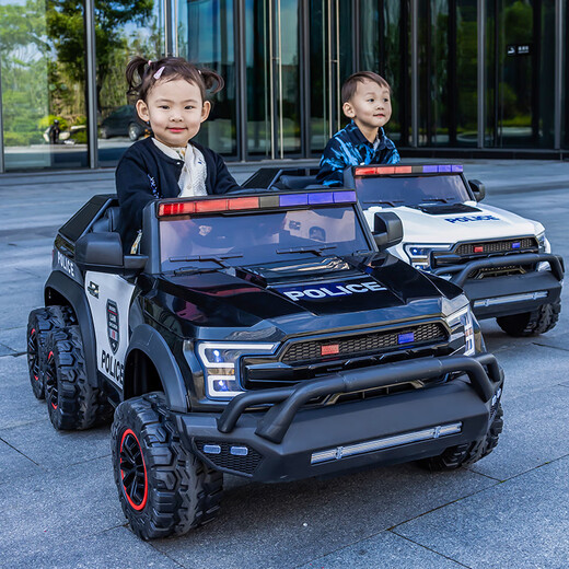 WORK BABY children's electric car four-wheel remote control toy car can sit in adult off-road parent-child car child baby double police car parent-child black six-drive + EVA soft wheel electric drive