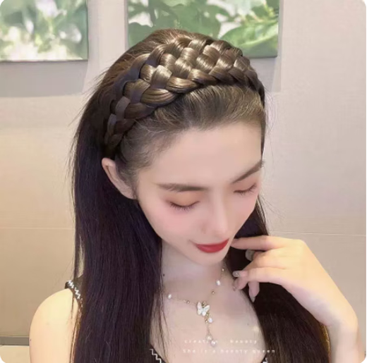 Simulated twist braid wig headband widened five-strand braid wide edge female handmade fishbone braided hair headband hairpin hair accessories dark brown