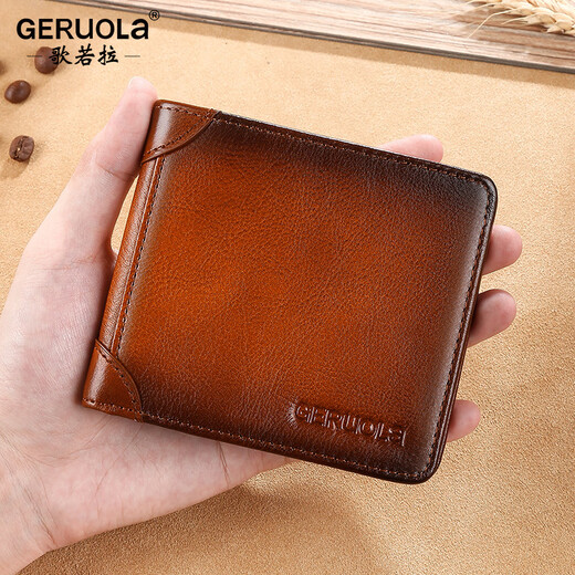 Geruola Men's's Wallet Great Cuir de grande capacité Grand Capacité Cow Hide Ultra-Thin Gift Gift Simple Card Sac Integrated Boy's Yellow Brown Tres