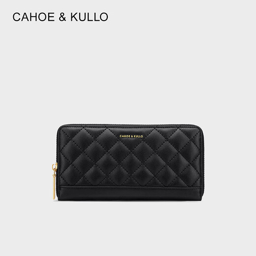 CAHOE KULLO官网牛皮钱包女长款2025新款手拿包女士卡包多卡位零钱包小钱夹女 黑色-小众ck女包生日礼物送女友 夏季实用走心高级感送闺蜜