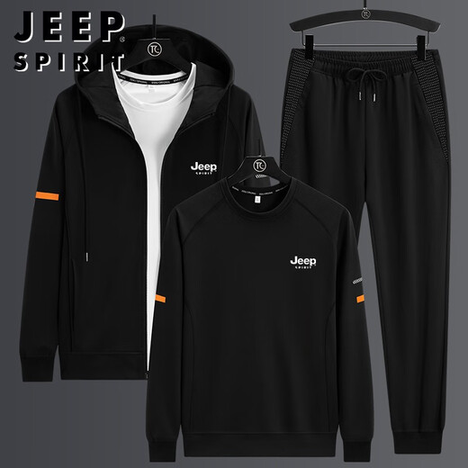 JEEP SPIRIT吉普卫衣男士套装长袖男春秋季休闲百搭时尚印花潮流潮牌大码宽松 H673黑白色（三件套） 4XL