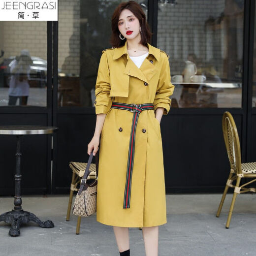 Off the shelves women's mid-length windbreaker 2020 new autumn fashion temperament versatile Korean style casual waist slimming skirt type epaulette windbreaker jacket for women F9920 yellow XL