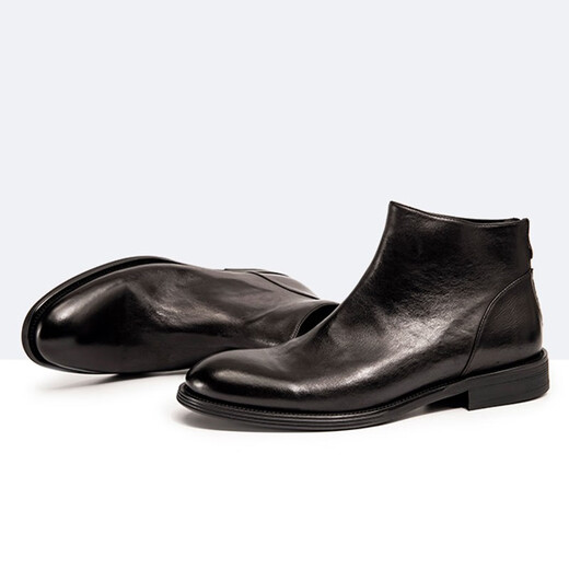 Botas de hombres de Chelsea Tykt Otoño e Botas de invierno Hombres [Top Cayer Cow Wide] Botas cortas de cuero caliente Botas Británicas Martin Men Negro 38
