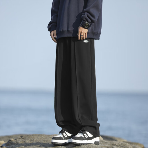 Foss Phil pantalones para el estilo de otoño e invierno de los hombres más el terciopelo espesado de los deportes cálidos y los pantalones casuales japoneses retro sueltos rectos de pierna ancha marca 718-wk73-1 negro XL [sugerido 145-160Jin [Jin iguala 0.5 kg]]