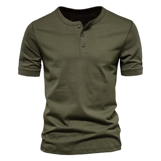 KLEDBOY British multi-clothing store American retro heavyweight Ami khaki cotton short-sleeved Henley shirt fitness tough guy T-shirt men's KLE military green L 145-155Jin Jin is equal to 0.5 kg