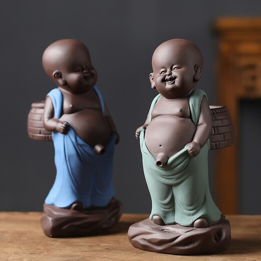 Yuxuan's new Internet celebrity purple clay tea pet attracts wealth, urine boy tea tray accessories, exquisite ornaments, can raise water-squirting little monk tea boy to pee, new product urine boy vibration-Lanyi