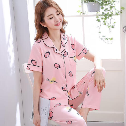 Pretty (Qiaoliya) Pyjamas für Frauen im Sommer im Sommer Pure Cotton Kurzärmelhosen im Sommer All-Cotton Dünntemperament Mutter Heimkleidungsset können außerhalb von 655 xxxl getragen werden, geeignet für 150-170jin [Jin entspricht 0,5 kg]