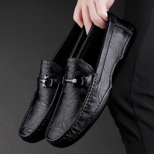 Clohoo Doudou Chaussures Spring and Automne Geatic Cuir Business Casual Cuir Chaussures Men Soft Sole Sole British British non glip Pendal Pédale Black 40 [Taille de la chaussure en cuir]