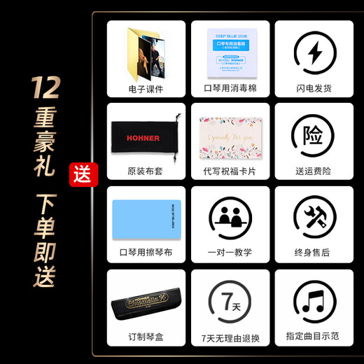 HOHNER和来257半音阶口琴255新手成人学生初学者入门练习 12孔C调255改造款带吹嘴