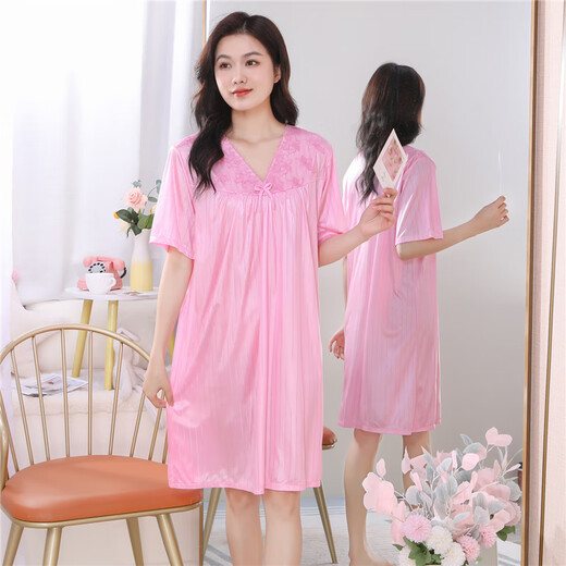 Dai Mingxuan nightgown for women in summer ice silk sexy pajamas for women in summer short-sleeved imitation silk cool lace V-neck home clothing XS831# green one size (suggested 85-145Jin [Jin equals 0.5 kg])