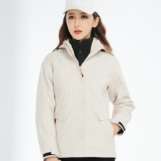 BRELRMON韩版冲锋衣女男防风户外防寒三合一保暖可拆卸滑雪登山服夹克外套 HS12805米白-女 S
