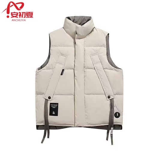 An Chuxia otoño e invierno nueva ropa exterior cálida chaqueta de algodón sin mangas chaleco de algodón de color sólido retro americano para hombres y mujeres albaricoque L