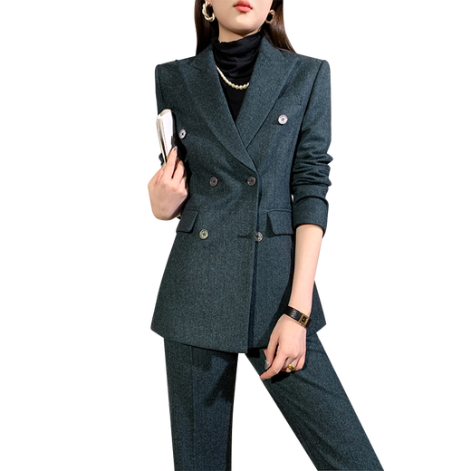 Sugargirl small suit suit autumn and winter new thickened wool professional host formal wear casual high-end temperament suit jacket gray (suit + bootcut pants) M