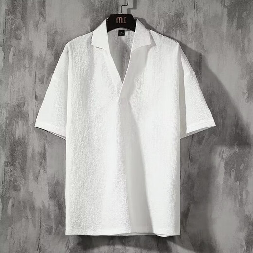 Tin Yuan linen short-sleeved T-shirt for men's summer thin Chinese style ice silk quick-drying white Tang. V-neck short-sleeved men's t-shirt 681 linen short-sleeved black L 165