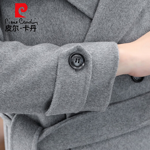 Pierre Cardin woolen woolen coat for men spring and autumn new high-end mid-length double-sided coat Korean style double-breasted woolen windbreaker 21006 Brown XL 180