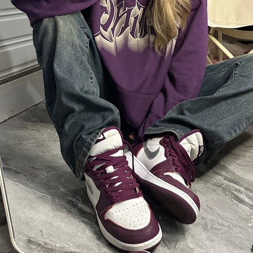 Nike (Nike) AJ1 Herrenschuhe und Frauenschuhe Air Jordan High1 Shadow Black Grey High Top Retro Wear-Resistant Sport Basketball Schuhe 575441/555088-611 Bordeaux Wine Red 36 Gs