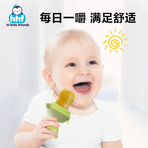 HIHIDEFRIENDS baby eats fruit, bites and bites, food supplement artifact, baby bites and plays, teether toy, silicone puree mesh bag, Dianzi blue, 1 pack