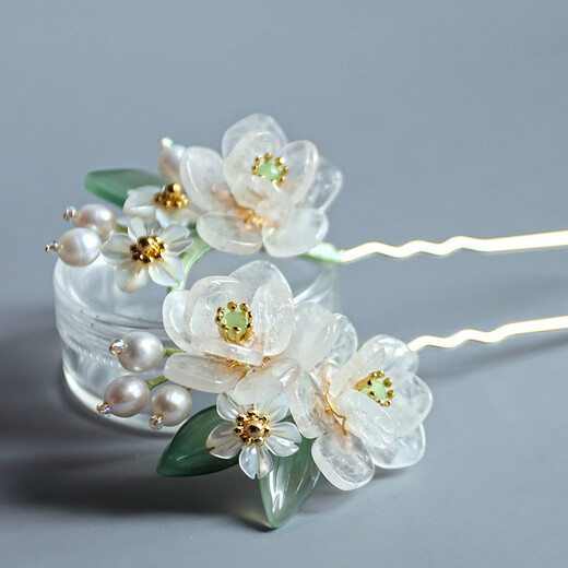 Jasmine White Crystal Jasmine U-Shaped Hairpin Tassel Step Shake Ancient Style Hanfu Hair Accessory White Crystal Jasmine Hairpin