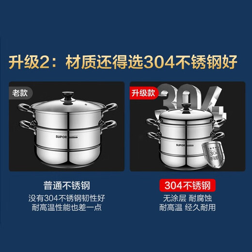 SUPOR steamer 304 stainless steel soup pot multi-bottomed household multi-functional large-capacity gas induction cooker universal high arch cover EZ28BS04丨 28cm