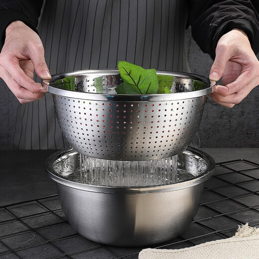 MAXCOOK [Recommended by Lao Luo] 304 stainless steel basin sieve set, enlarged and thickened sink drain basket rice sieve set [Recommended by Lao Luo] Five-piece set