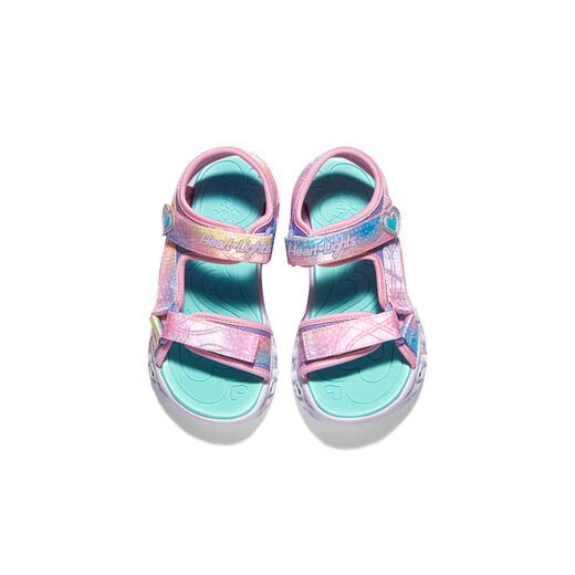 Skechers Skechers girls sandals summer Velcro flash children's shoes soft sole big children's casual beach shoes 303105L