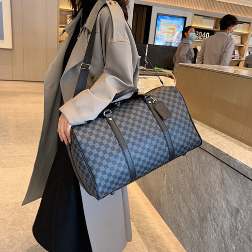 Xuanyan travel bag for men and women large capacity short-distance travel business trip luggage bag trendy black plaid handbag shoulder bag plaid hand luggage bag [black plaid large size]