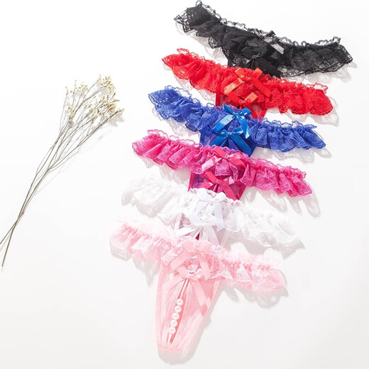 Big Pearl Panties Lace Crotchless T-Pants Massage Pearl Panties Feminine Transparent Hot No-Take-Off T-Pants 206 Rose Red L