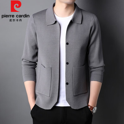 皮尔卡丹（pierre cardin）轻奢高档男装 针织开衫男2022春秋季休闲纯色毛衣外穿中青年男装 卡其 175/L