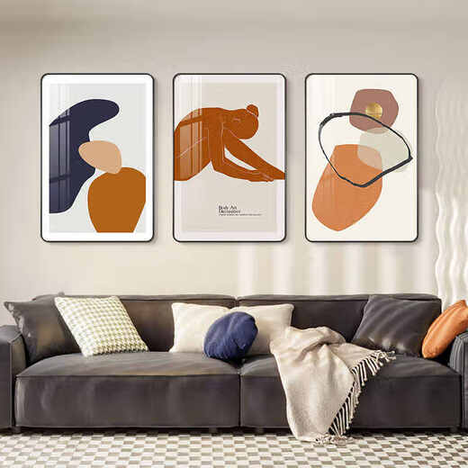 Huaixue moderne einfache Wohnzimmer Dekoration Malerei Nordisches abstraktes Sofa Hintergrund Wandhängemalerei High-End-Touch-Figur Triplet-Wandbild JD13548 50*70/50*70/50*70 Kristallbild PVC Schwarzer Grenze