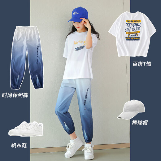 mlgt法国风潮童装 女童套装2025新款夏季透气休闲T恤夏装儿童运动装 5671撞色_9731紫色(冰丝款) 130 cm