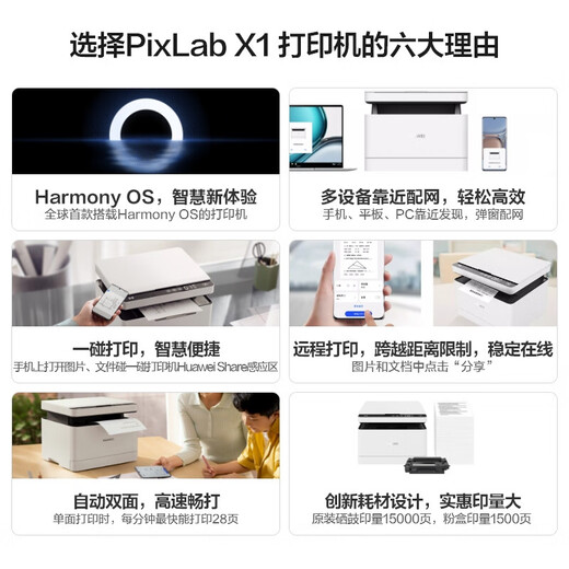 Huawei Bisheng Impresora X1 Láser en blanco y negro Impresión multifunción Multifunción Estudiantes de oficina de negocios todo en uno Copia de impresión inalámbrica en casa Escaneo de impresión de doble cara Sistema Hongmeng PixLab X1 Impresora láser en blanco y negro