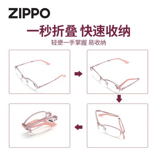 ZIPPO American women's foldable portable reading glasses fashion imported lenses HD anti-blue light 8106 women's glasses 100 degrees