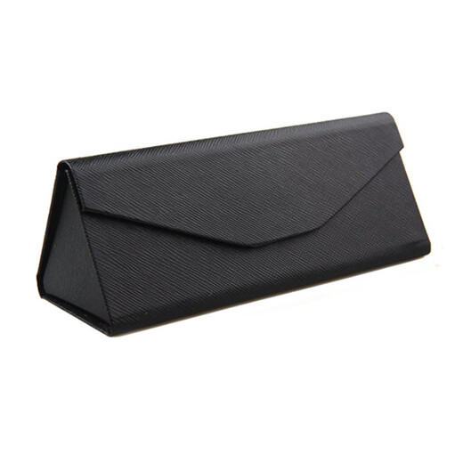 MINCITY glasses box folding glasses storage box portable for men and women Triangular lens box universal anti-pressure PU leather glasses box Cross-patterned black + glasses cloth + cleaning liquid