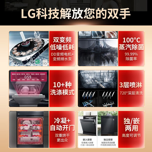 LG dishwasher imported 14 sets of original large-capacity household independent embedded direct drive frequency conversion 100 steam sterilization intelligent automatic door drying foldable dish rack Korean quality large capacity DFB325HM