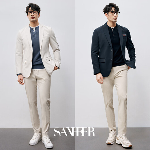 SANHEER儒雅绅士 高支长绒棉珠地纹理 春季百搭男士亨利领针织衫 DAZ694 黑色 3XL /56