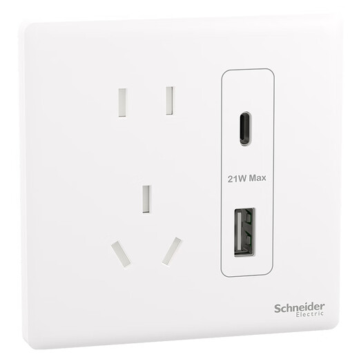 SCHNEIDE ÉLECTRIQUE ÉLECTRIQUE à cinq trous (Type A + C) Panneau de prise d'alimentation USB (Charge rapide 21W) 86 Type Cached Zhen Platinum Velvet White