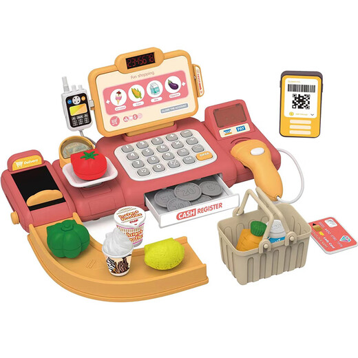 Xinge Kinderspielzeug Mädchen spielen Hausspielzeug 3-6 Jahre alte Mädchen Simulierte Küchensprachkasse Set Supermarkt Einkaufen Multifunktions-Registrierkasse-Szene Simulation Wiegen Sie das Geburtstagsgeschenk des Jungen.