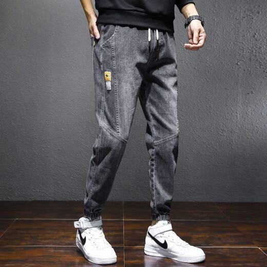 Jue Shao Spring, Autumn and Winter New Straight Daddy Jeans Men's Loose Casual Harem Pants Elastic Waist Trendy Pants Men 660 Gray (Straight) XL (120-135Jin[Jin equals 0.5 kg])