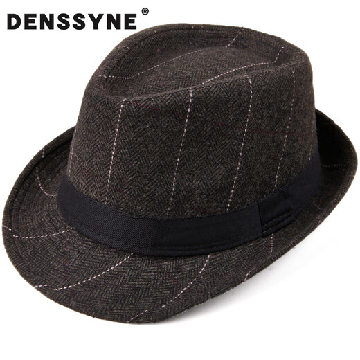 Denssyne Shanghai Beach Hat Men's Spring British Jazz Hat Casual Top Hat British Woolen Middle-aged and Elderly Warm Panama Hat Light Gray (55-58cm)
