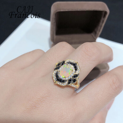 CAJJ Francois 0.70 carat Opal ring for women, natural colored gems, jewelry gems, 925 silver inlaid, No. 13
