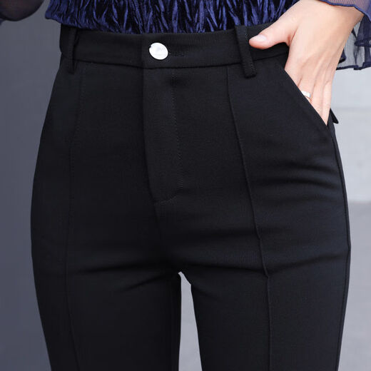 
ZHITE flare trousers for women this year's new hot-skin-free autumn 2024 high waist drooping large flare trousers trousers casual trousers black 9901# regular model M