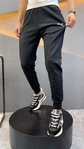 FMSERUIOS秋季休闲运动裤男潮流刺绣拼接小脚裤精神小伙修身束脚百搭哈伦裤 黑色 3089 33