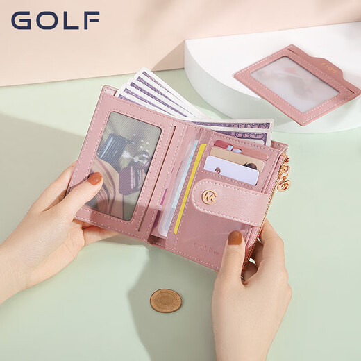 Golf (GOLF) short wallet for women fashion printed women's coin wallet multi-function card bag coin clip ticket bag portable handbag cherry pink apricot color